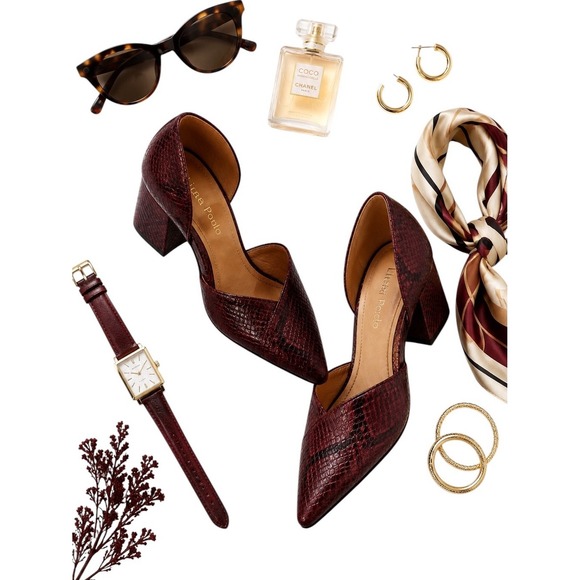 Paolo Shoes - Linea Paolo Cache Burgundy Snakeskin D'Orsay Block Heel Pumps Women's 5 NWOB